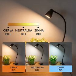 LAMPKA LED NA KLIPS DO CZYTANIA PRACY BIURKOWA LAMPA SZKOLNA 5W Z REGULACJĄ