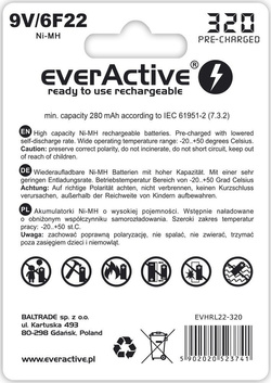 akumulatorek everActive 6F22/9V Ni-MH 320 mAh ready to use