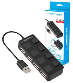 HUB 4 x USB 2.0 rozdzielacz na 4 porty z włącznikami Esperanza